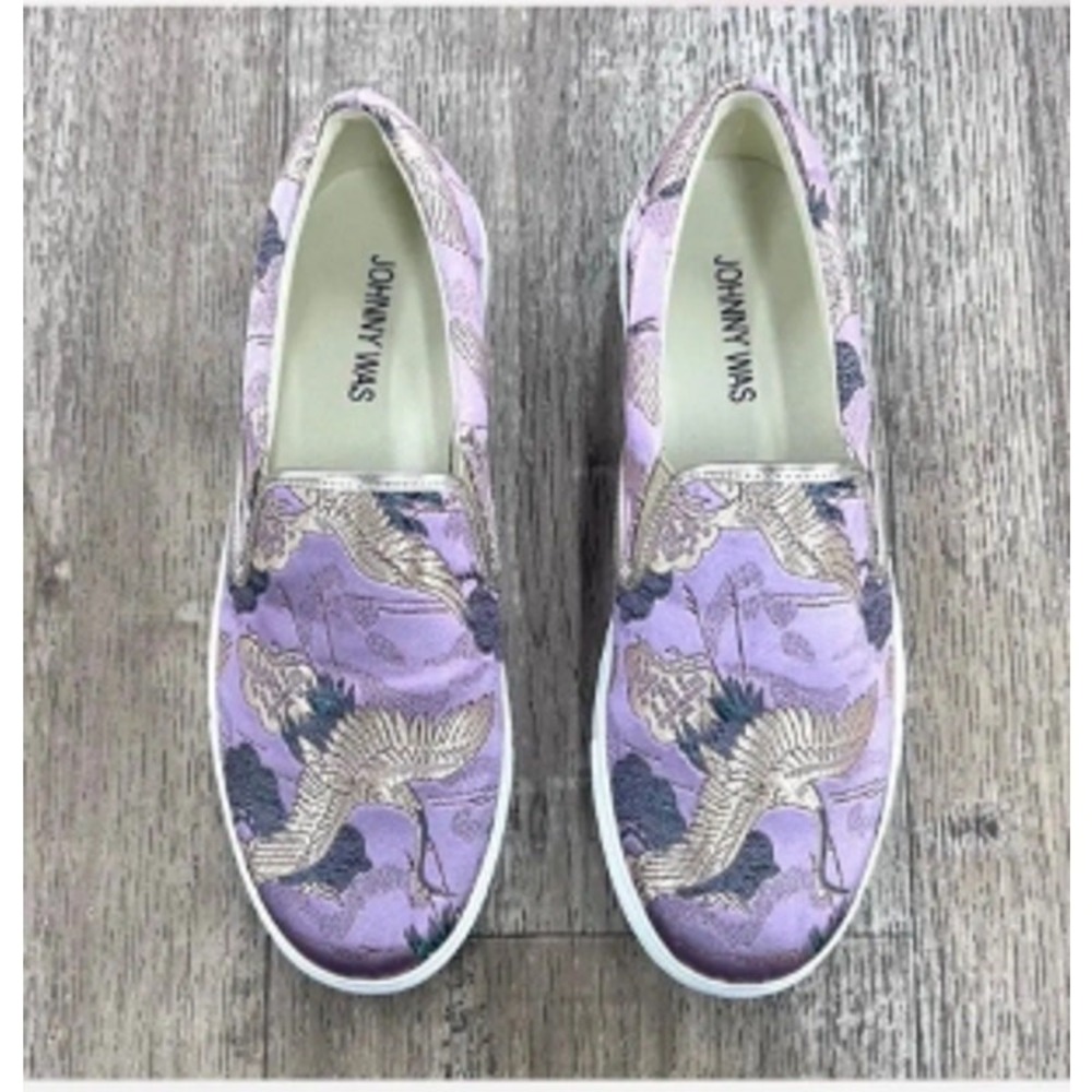 Johnny Was Crane Slip On Sneaker Lilac Satin Gold Accent